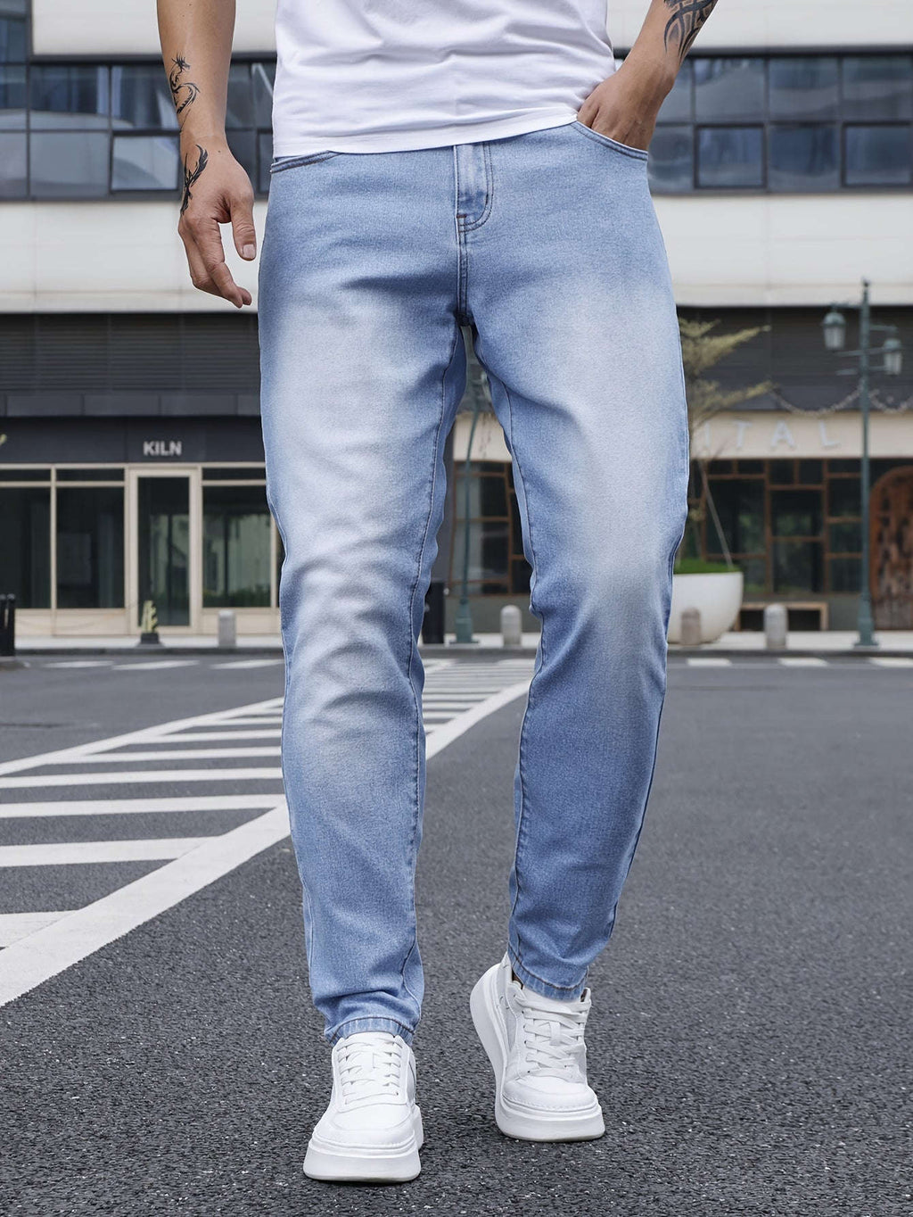 Men's Casual Washed Denim Jeans - Straight-Leg Daily Wear Pants   OAXG 