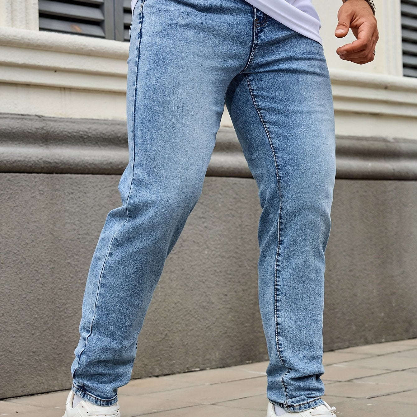 Men's Casual Washed Denim Jeans - Straight-Leg Daily Wear Pants   OAXG 