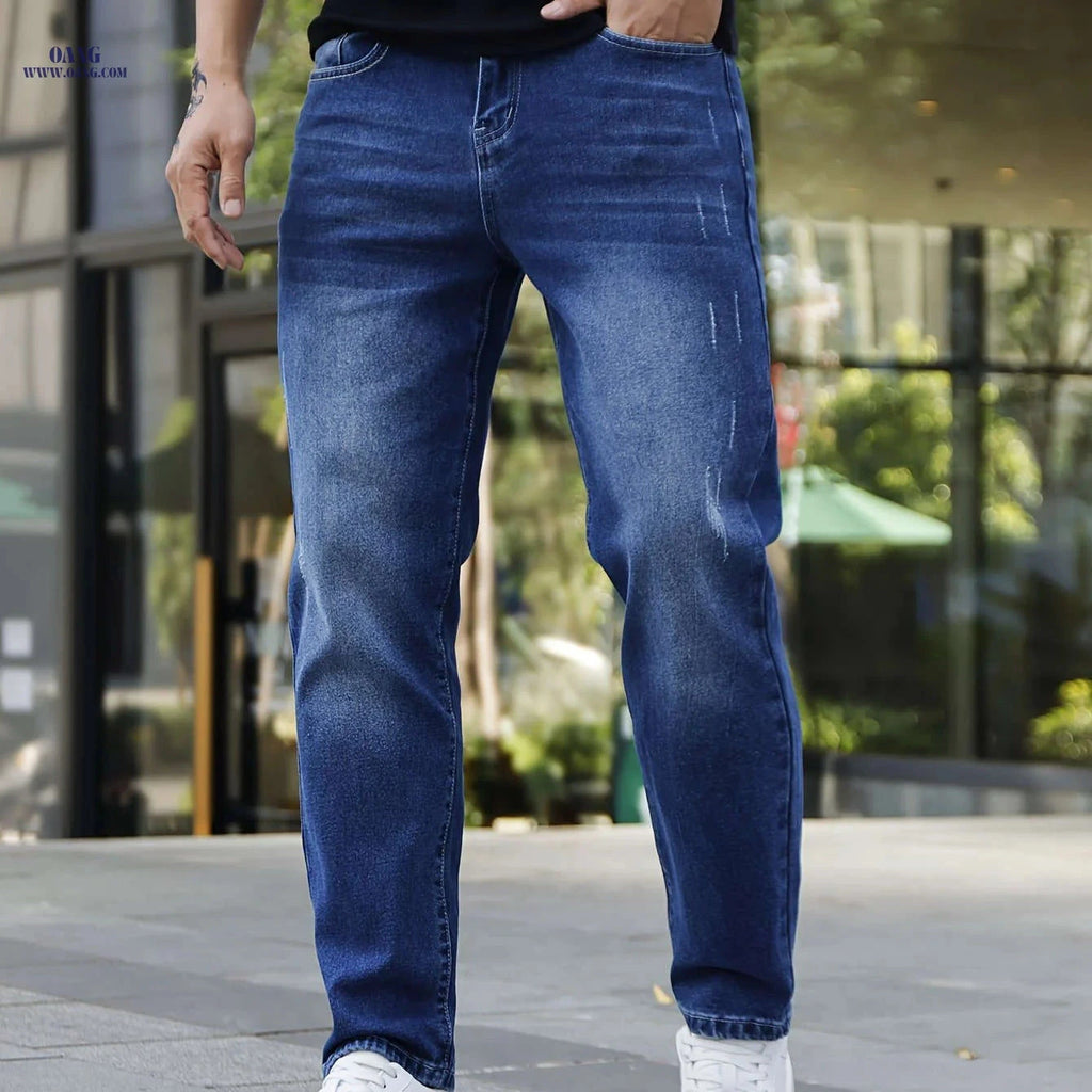 Men's Casual Washed Denim Jeans - Straight-Leg Daily Wear Pants   OAXG 