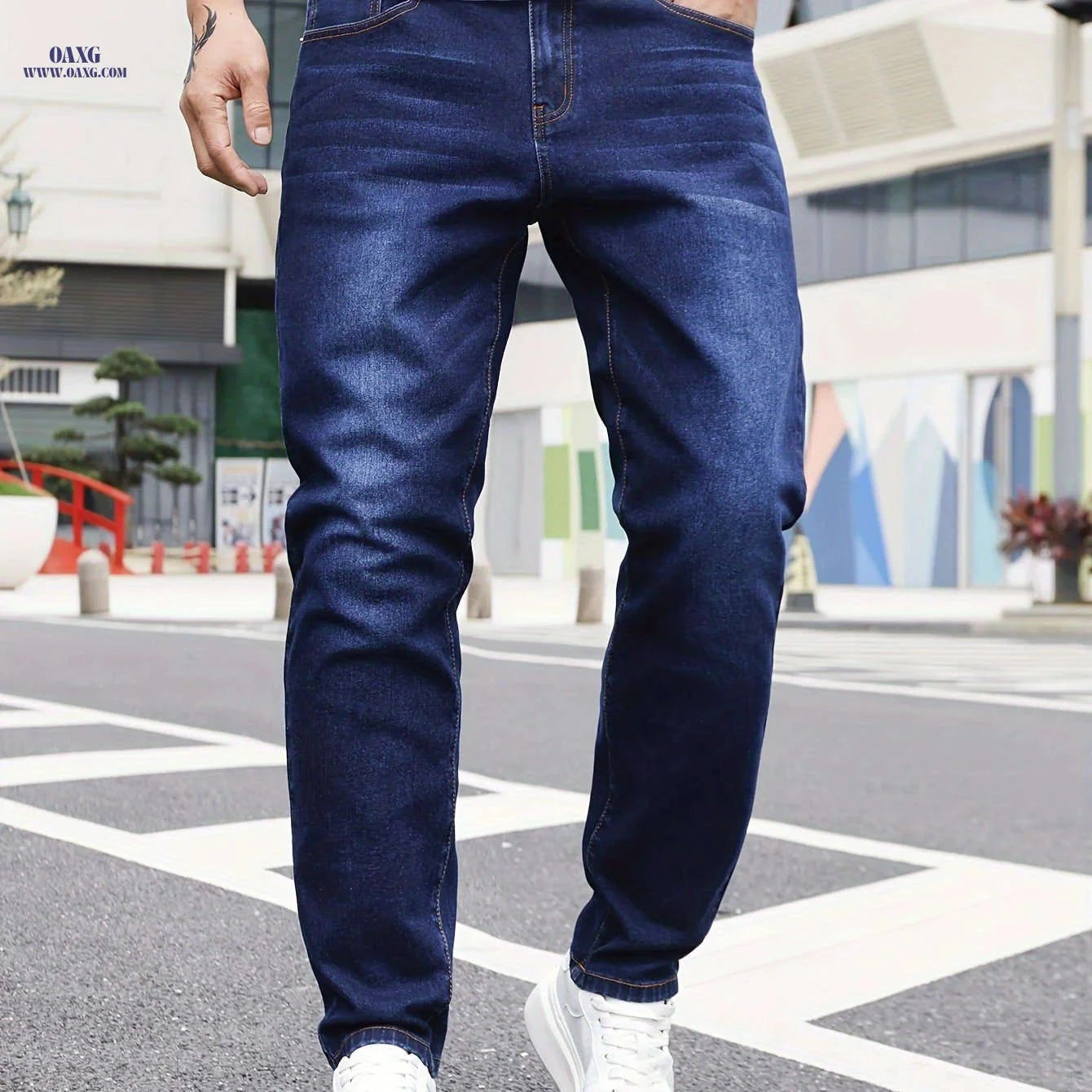 Men's Casual Washed Denim Jeans - Straight-Leg Daily Wear Pants   OAXG 