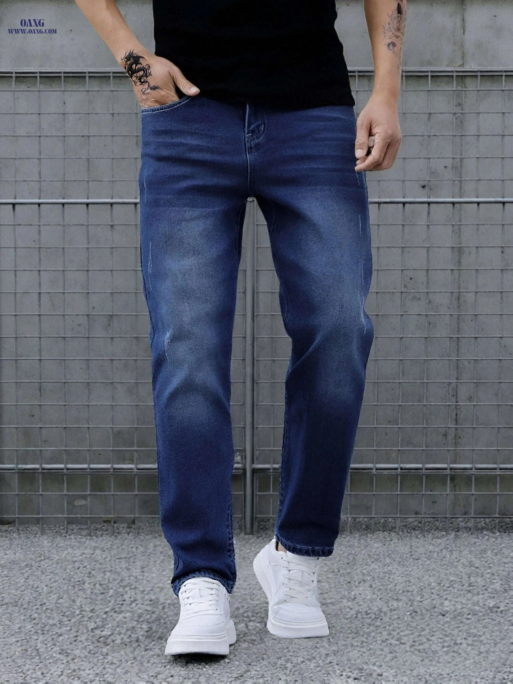 Men's Casual Washed Denim Jeans - Straight-Leg Daily Wear Pants   OAXG 