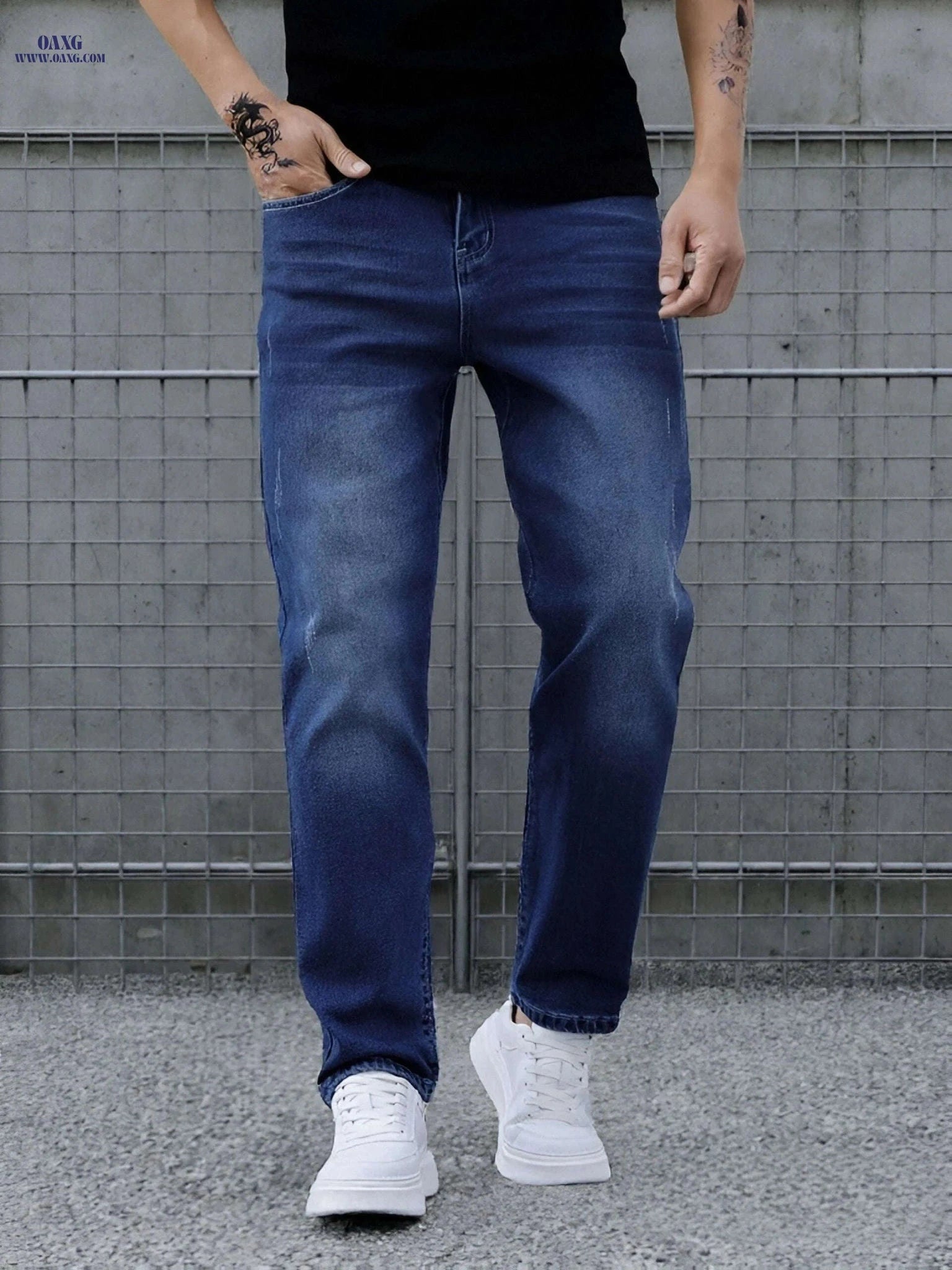 Men's Casual Washed Denim Jeans - Straight-Leg Daily Wear Pants   OAXG 