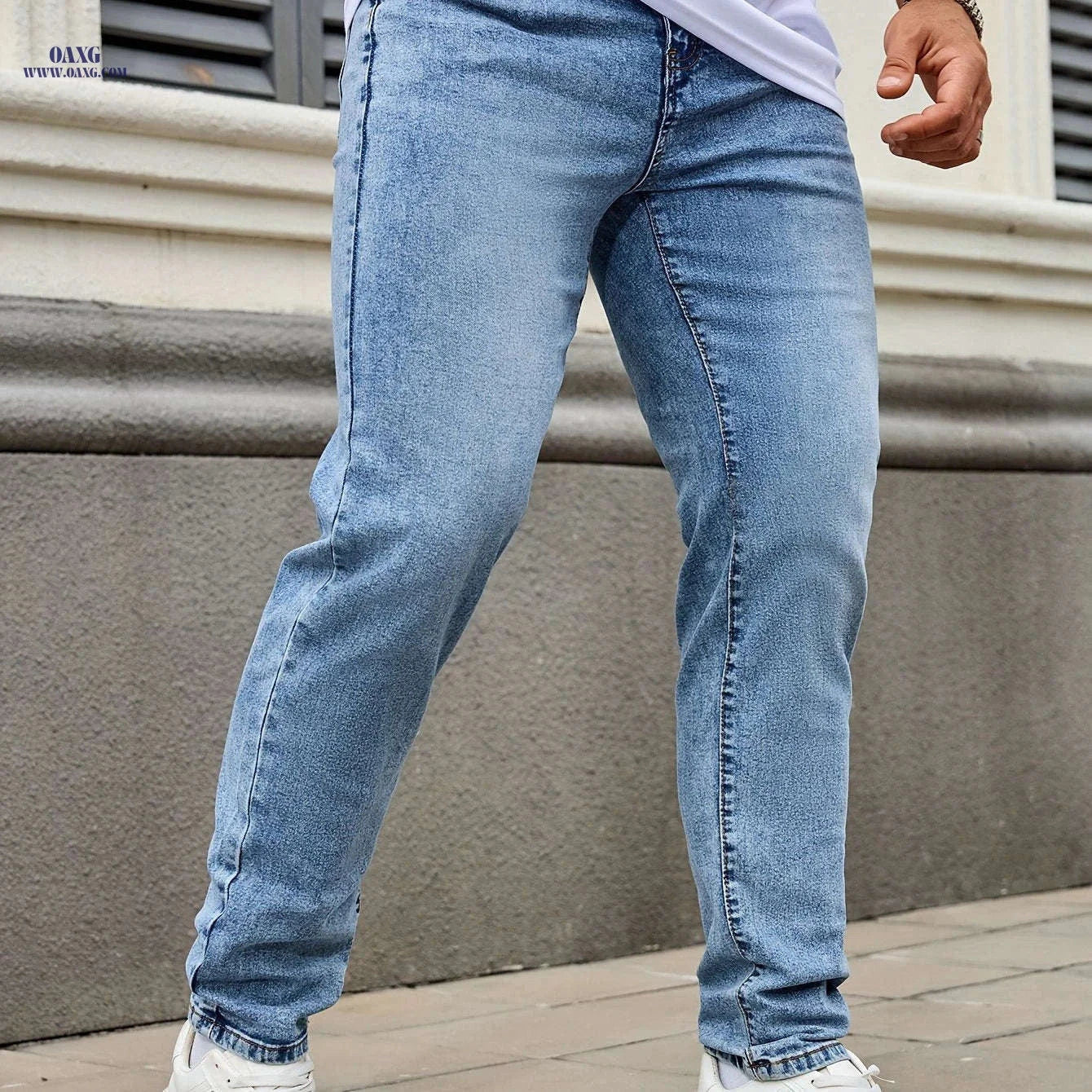 Men's Casual Washed Denim Jeans - Straight-Leg Daily Wear Pants   OAXG Sea Blue / FR XS