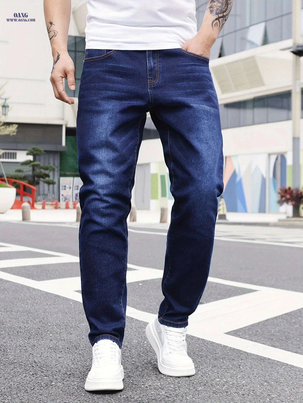 Men's Casual Washed Denim Jeans - Straight-Leg Daily Wear Pants   OAXG 