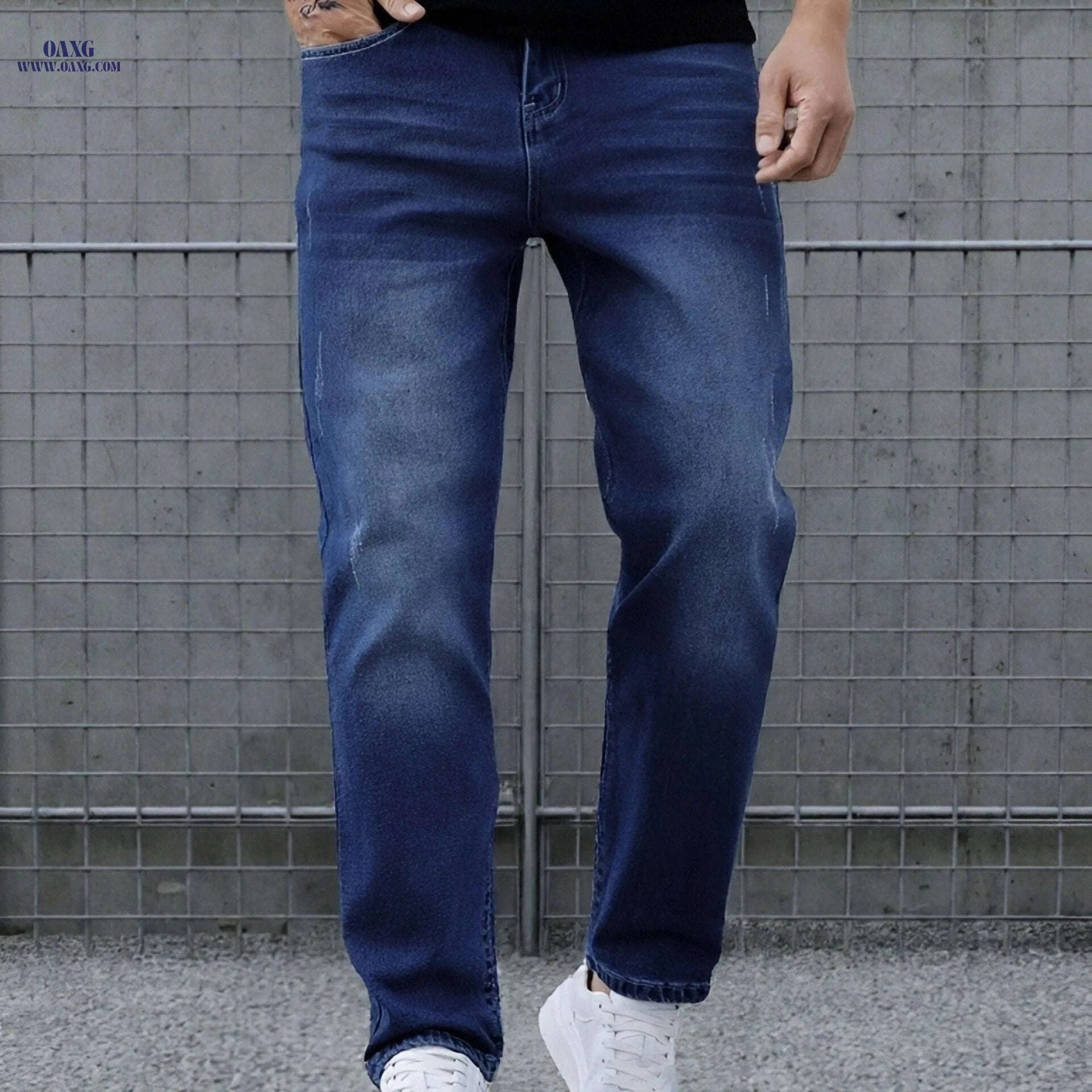 Men's Casual Washed Denim Jeans - Straight-Leg Daily Wear Pants   OAXG 