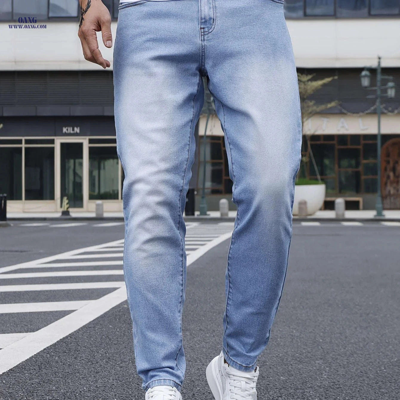 Men's Casual Washed Denim Jeans - Straight-Leg Daily Wear Pants   OAXG 