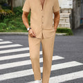 Men's Casual Wave Stripe Short Sleeve Set - All-Season Comfort   OAXG 