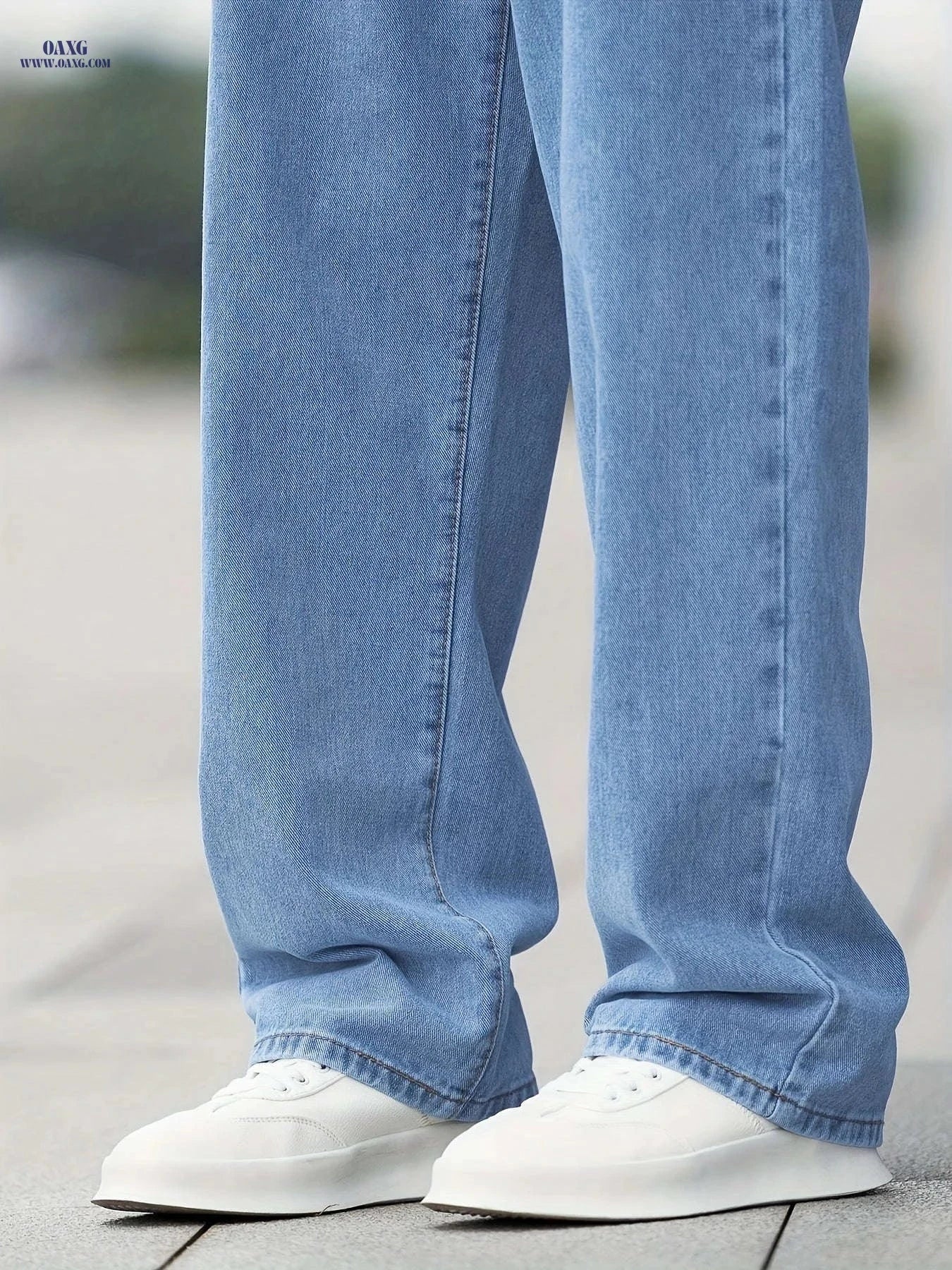 Men's Casual Wide-Leg Jeans - Light Wash, Medium Stretch, Regular Fit   OAXG Light Blue / FR S