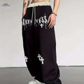 Men's Casual Wide Leg Pants - Elastic Waist, Asymmetrical Hem, Beige   OAXG 