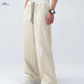 Men's Casual Wide Leg Pants - Elastic Waist, Asymmetrical Hem   OAXG Apricot / FR S