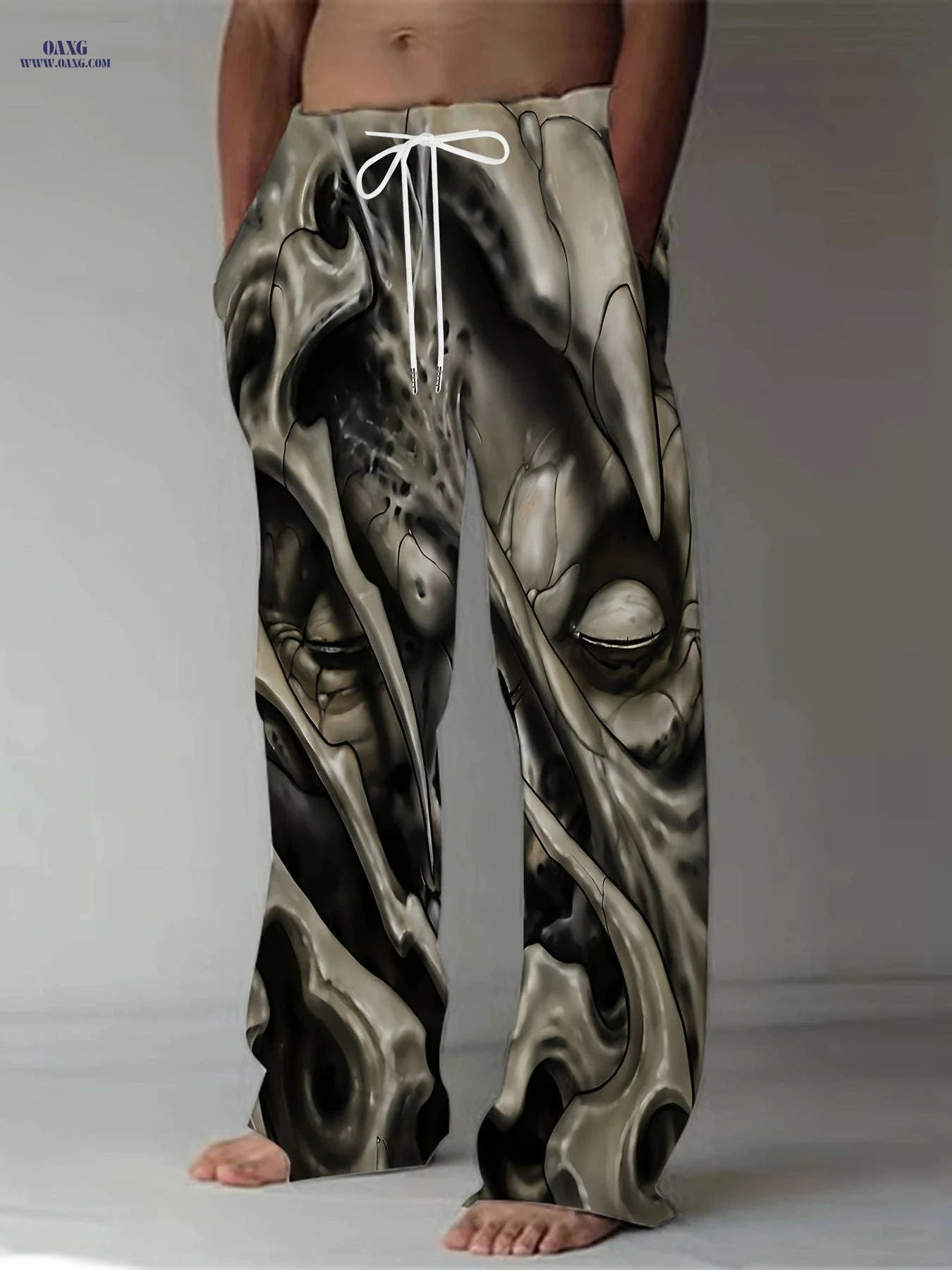 Men's Casual Wide-Leg Pants - Trendy 3D Prints for Vintage Style   OAXG Black / FR M