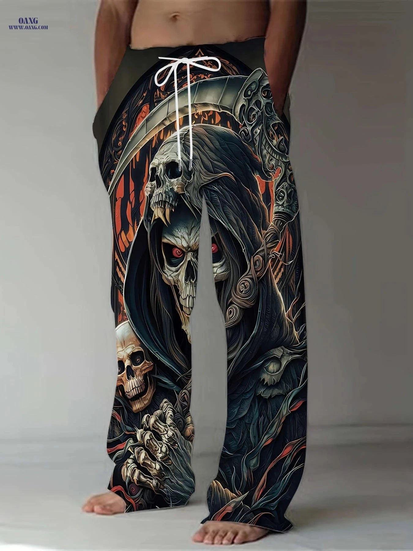 Men's Casual Wide-Leg Pants - Trendy 3D Prints for Vintage Style   OAXG Black / FR M