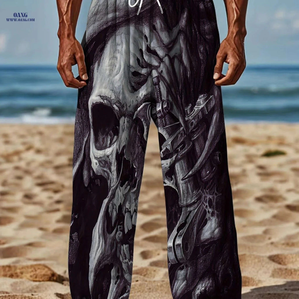 Men's Casual Wide-Leg Pants - Trendy 3D Prints for Vintage Style   OAXG Black / FR M