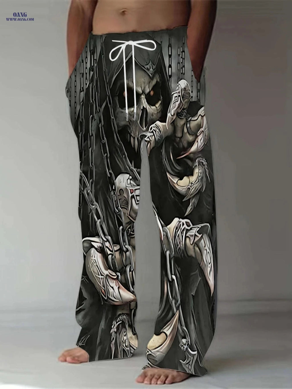 Men's Casual Wide-Leg Pants - Trendy 3D Prints for Vintage Style   OAXG Black / FR M