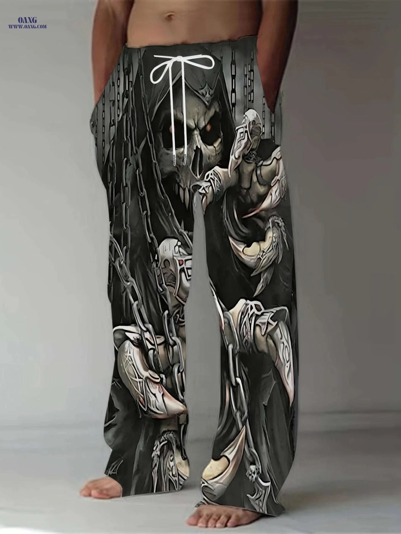 Men's Casual Wide-Leg Pants - Trendy 3D Prints for Vintage Style   OAXG Black / FR M