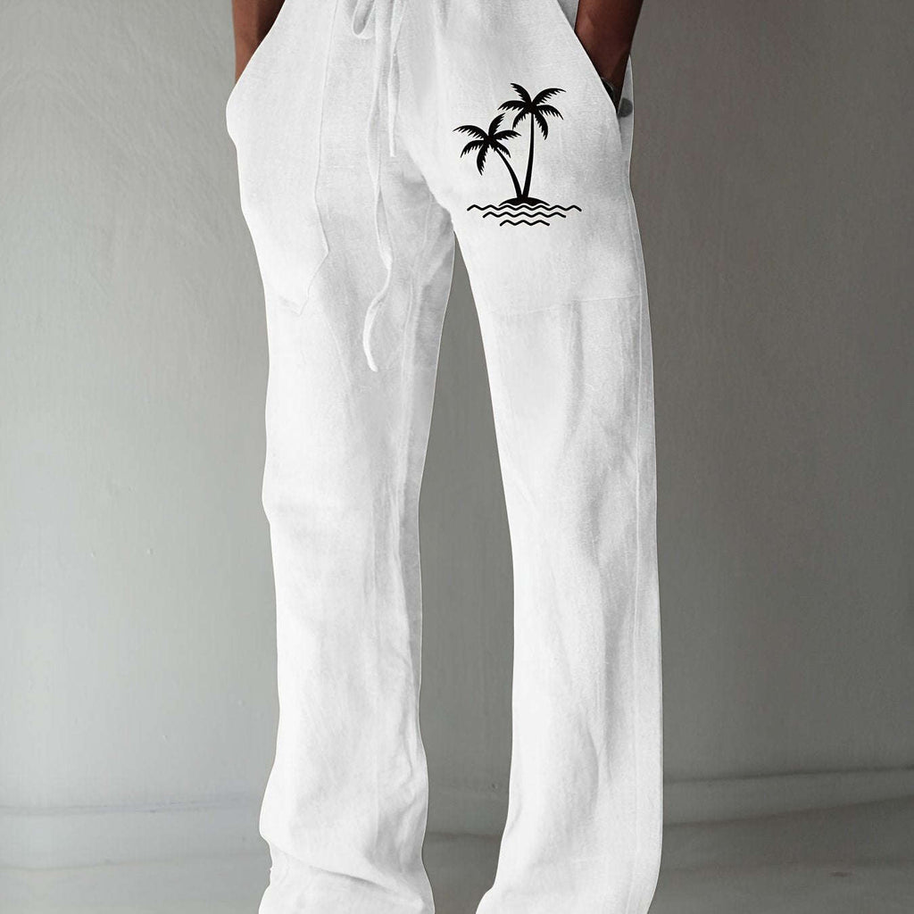 Men's Casual Wide-Leg Pants - Tropical Print for Sunny Vacations   OAXG 