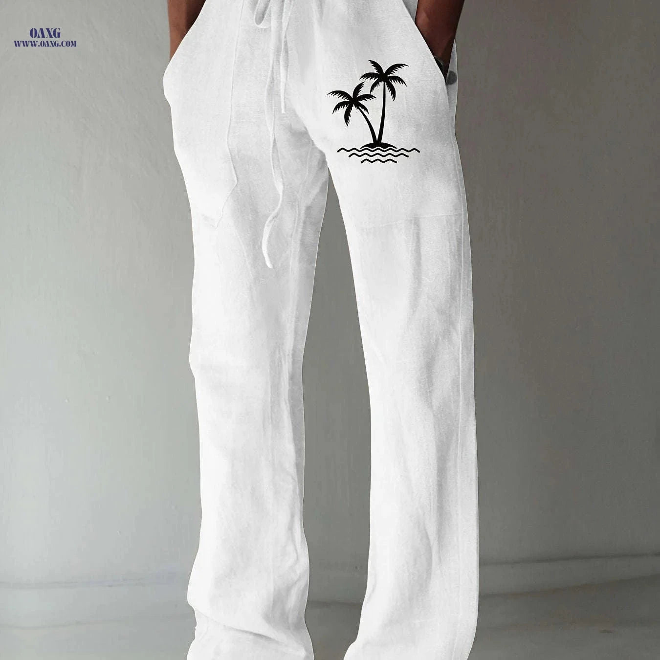 Men's Casual Wide-Leg Pants - Tropical Print for Sunny Vacations   OAXG 