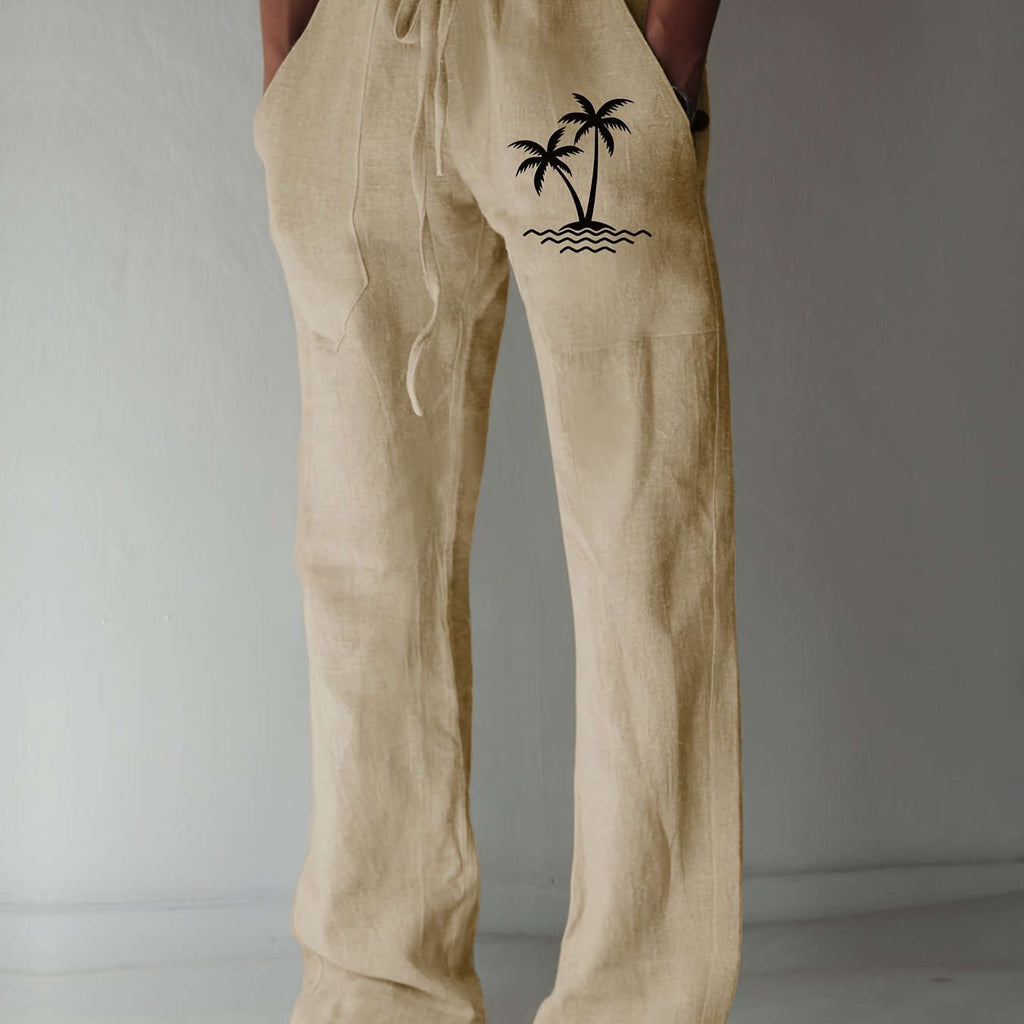 Men's Casual Wide-Leg Pants - Tropical Print for Sunny Vacations   OAXG 