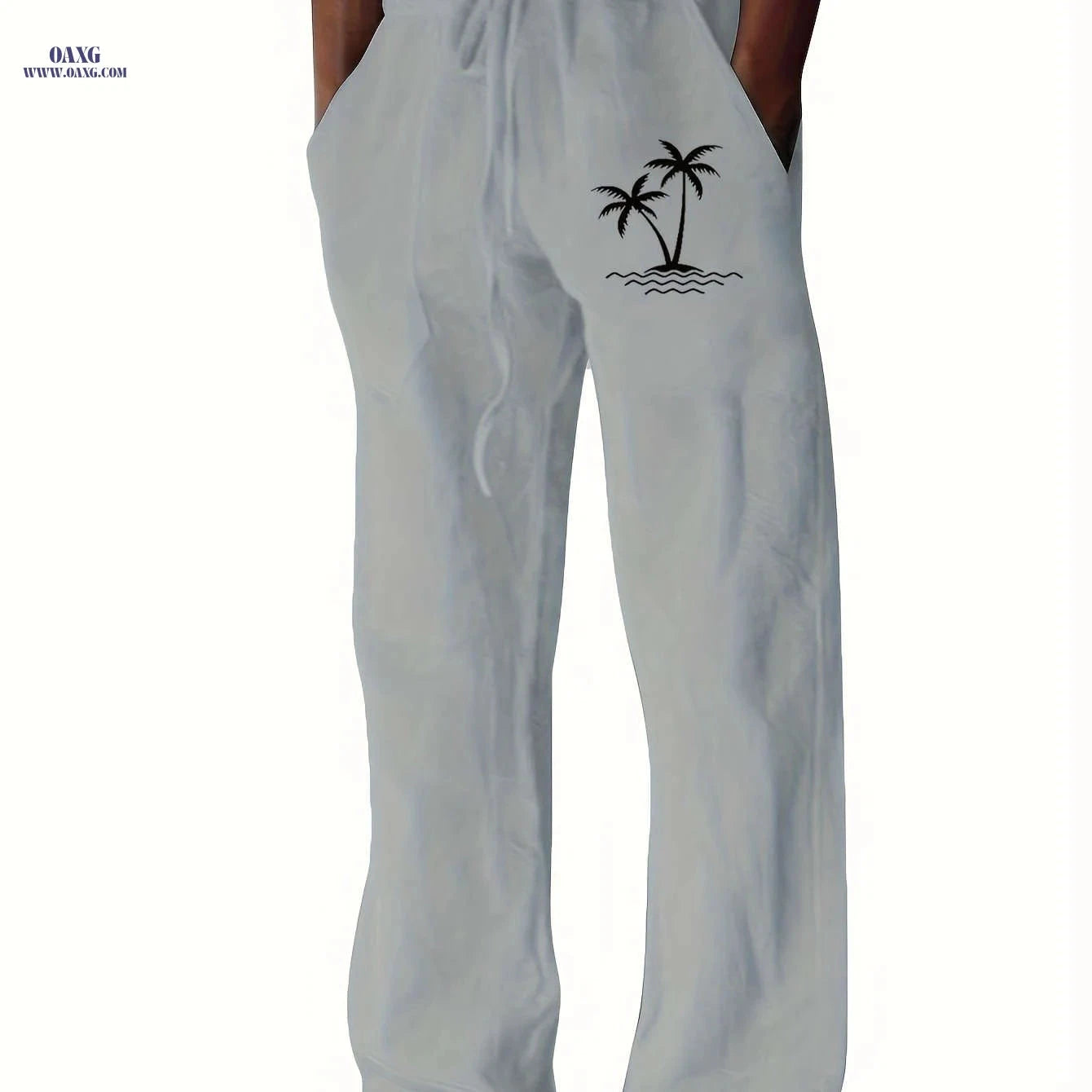 Men's Casual Wide-Leg Pants - Tropical Print for Sunny Vacations   OAXG 