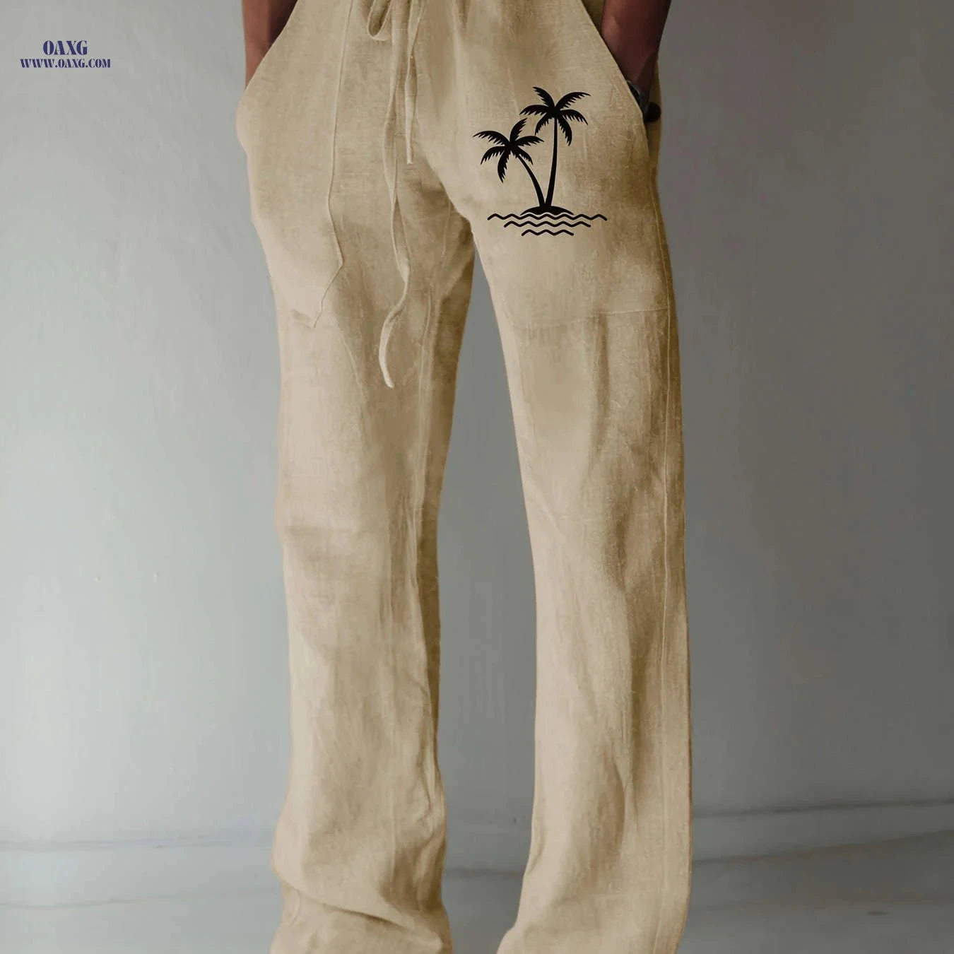 Men's Casual Wide-Leg Pants - Tropical Print for Sunny Vacations   OAXG 