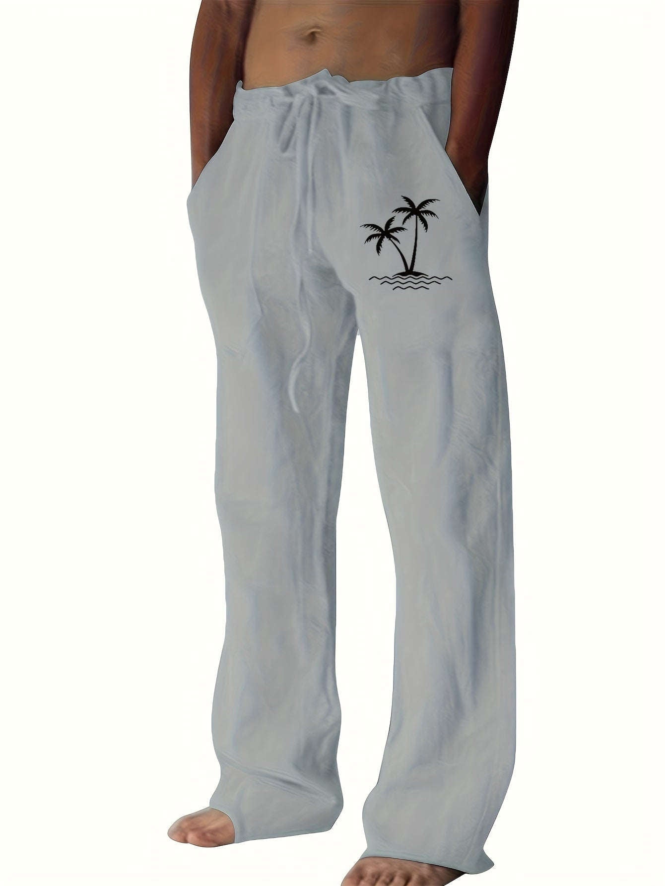 Men's Casual Wide-Leg Pants - Tropical Print for Sunny Vacations   OAXG White / FR S