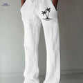 Men's Casual Wide-Leg Pants - Tropical Print for Sunny Vacations   OAXG White / FR S