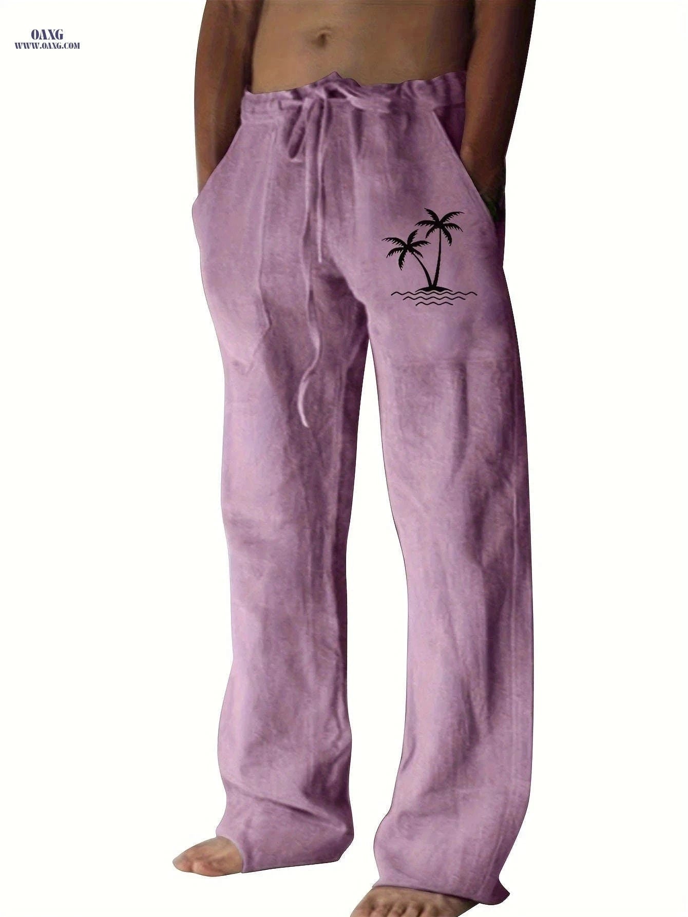 Men's Casual Wide-Leg Pants - Tropical Print for Sunny Vacations   OAXG White / FR S