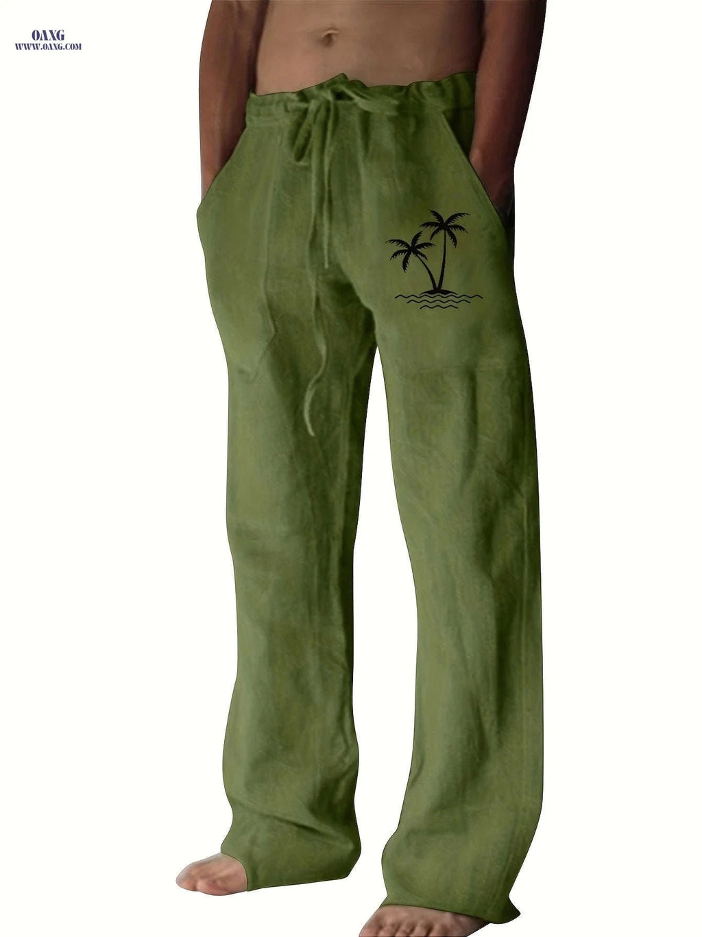 Men's Casual Wide-Leg Pants - Tropical Print for Sunny Vacations   OAXG White / FR S