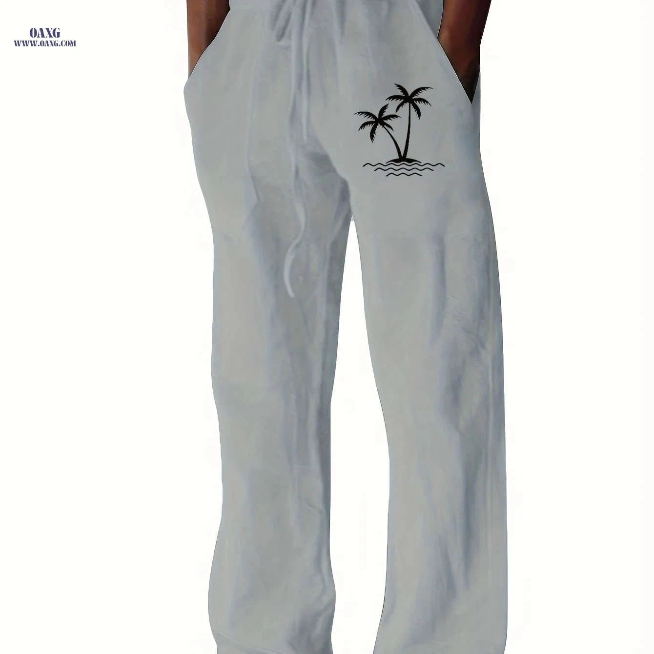 Men's Casual Wide-Leg Pants - Tropical Print for Sunny Vacations   OAXG White / FR S
