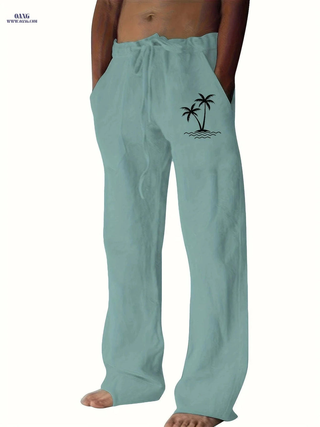 Men's Casual Wide-Leg Pants - Tropical Print for Sunny Vacations   OAXG White / FR S