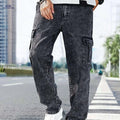 Men's Casual Wide-Leg Work Jeans - Multi-Pocket, Medium Stretch Fit   OAXG 
