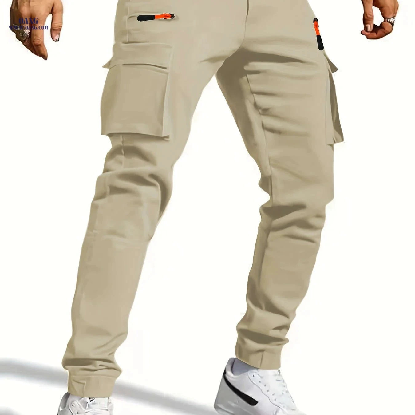 Men's Casual Work Pants - Slim Fit, Multi-Pocket, Black Color   OAXG 