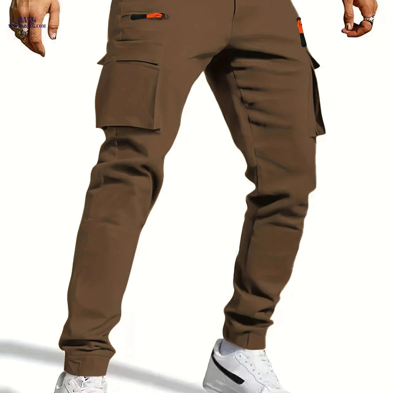 Men's Casual Work Pants - Slim Fit, Multi-Pocket, Black Color   OAXG 
