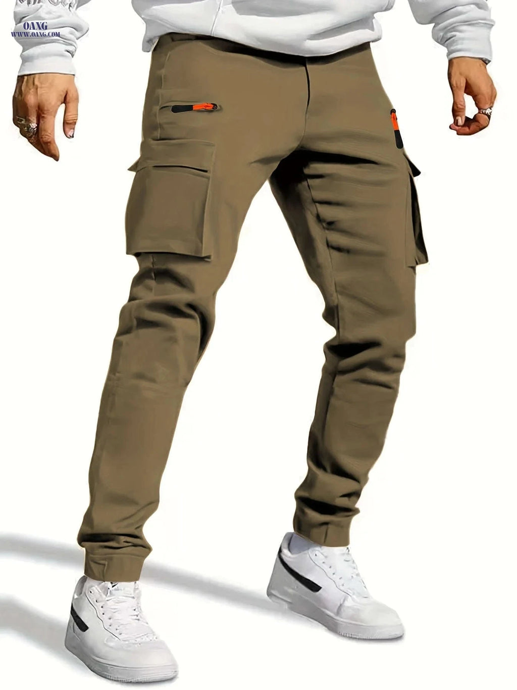 Men's Casual Work Pants - Slim Fit, Multi-Pocket, Black Color   OAXG 