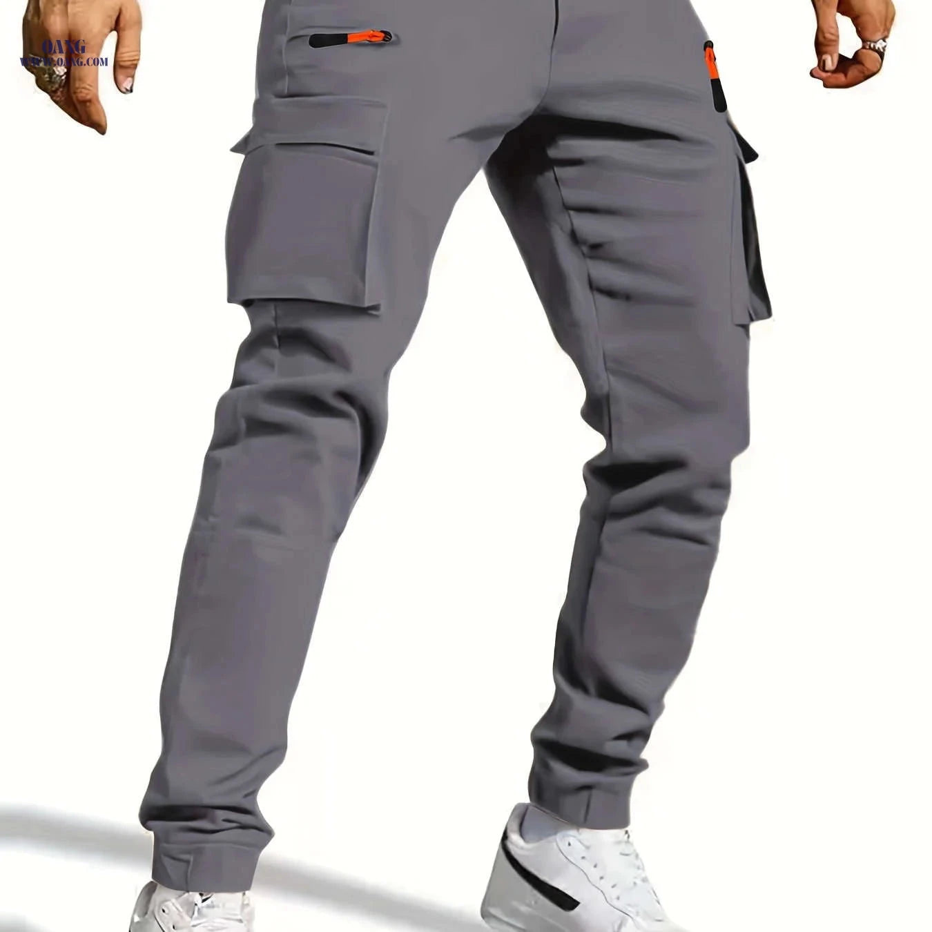 Men's Casual Work Pants - Slim Fit, Multi-Pocket, Black Color   OAXG 