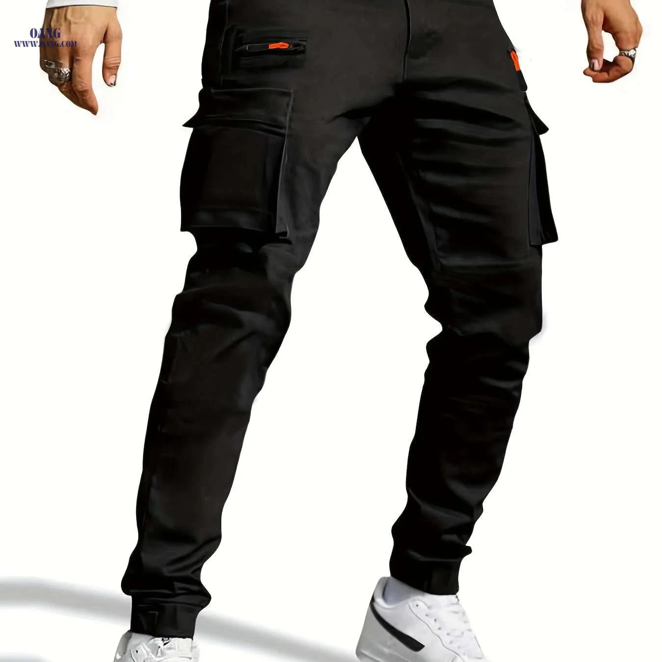 Men's Casual Work Pants - Slim Fit, Multi-Pocket, Black Color   OAXG Black / FR S