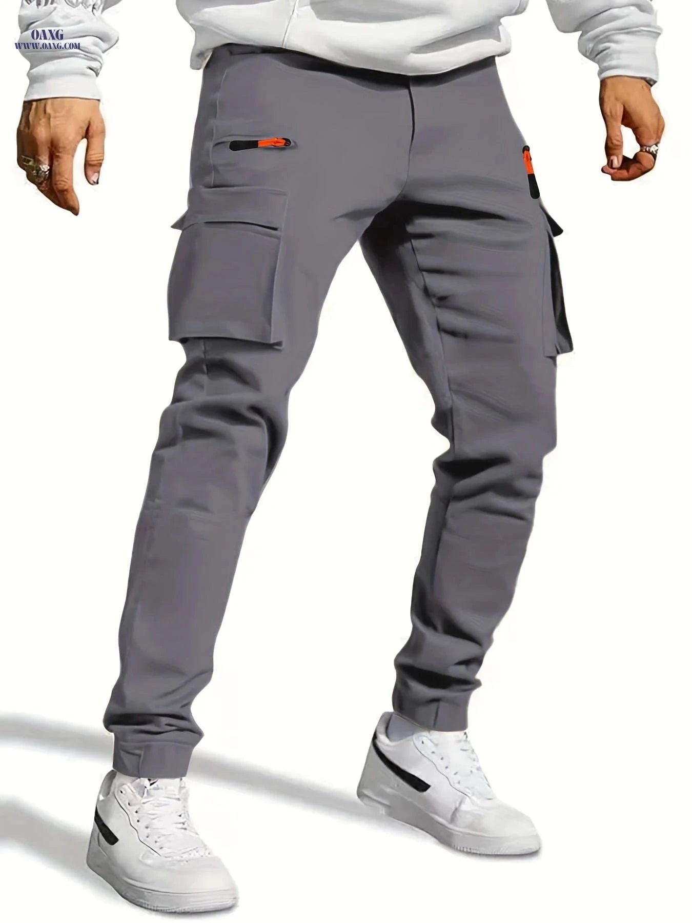 Men's Casual Work Pants - Slim Fit, Multi-Pocket, Black Color   OAXG 