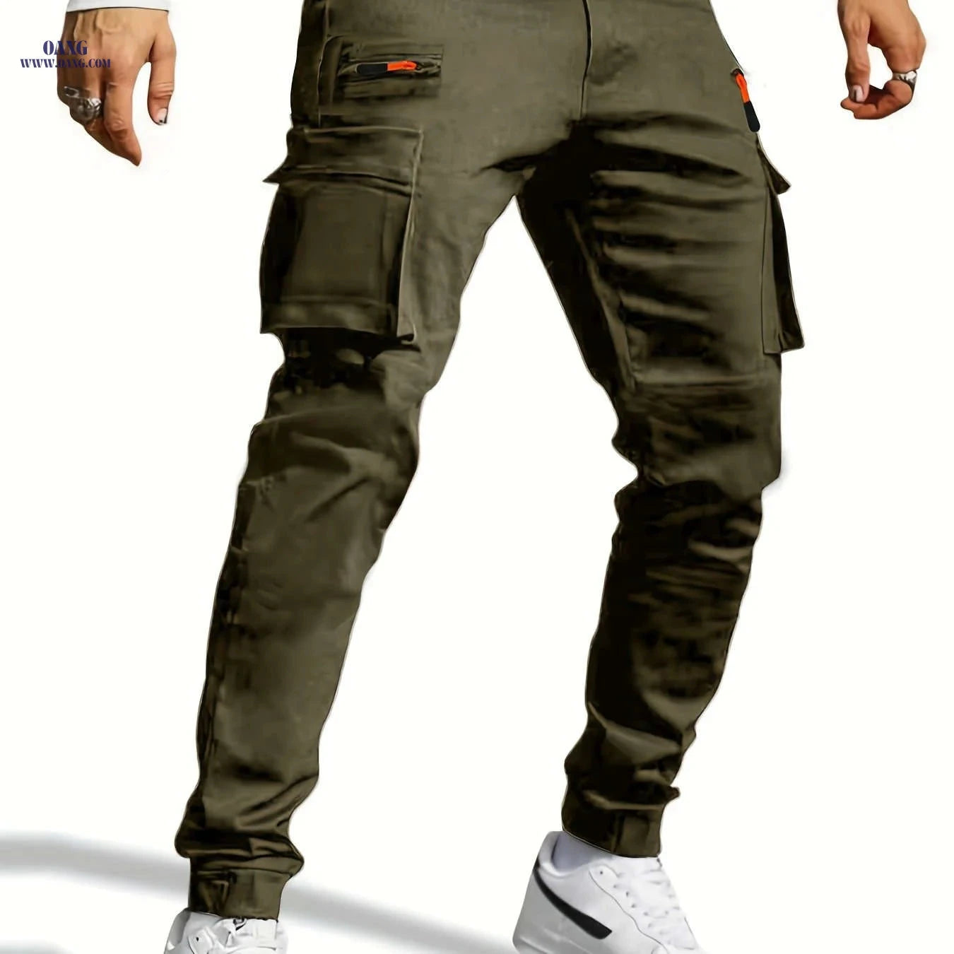 Men's Casual Work Pants - Slim Fit, Multi-Pocket, Black Color   OAXG 