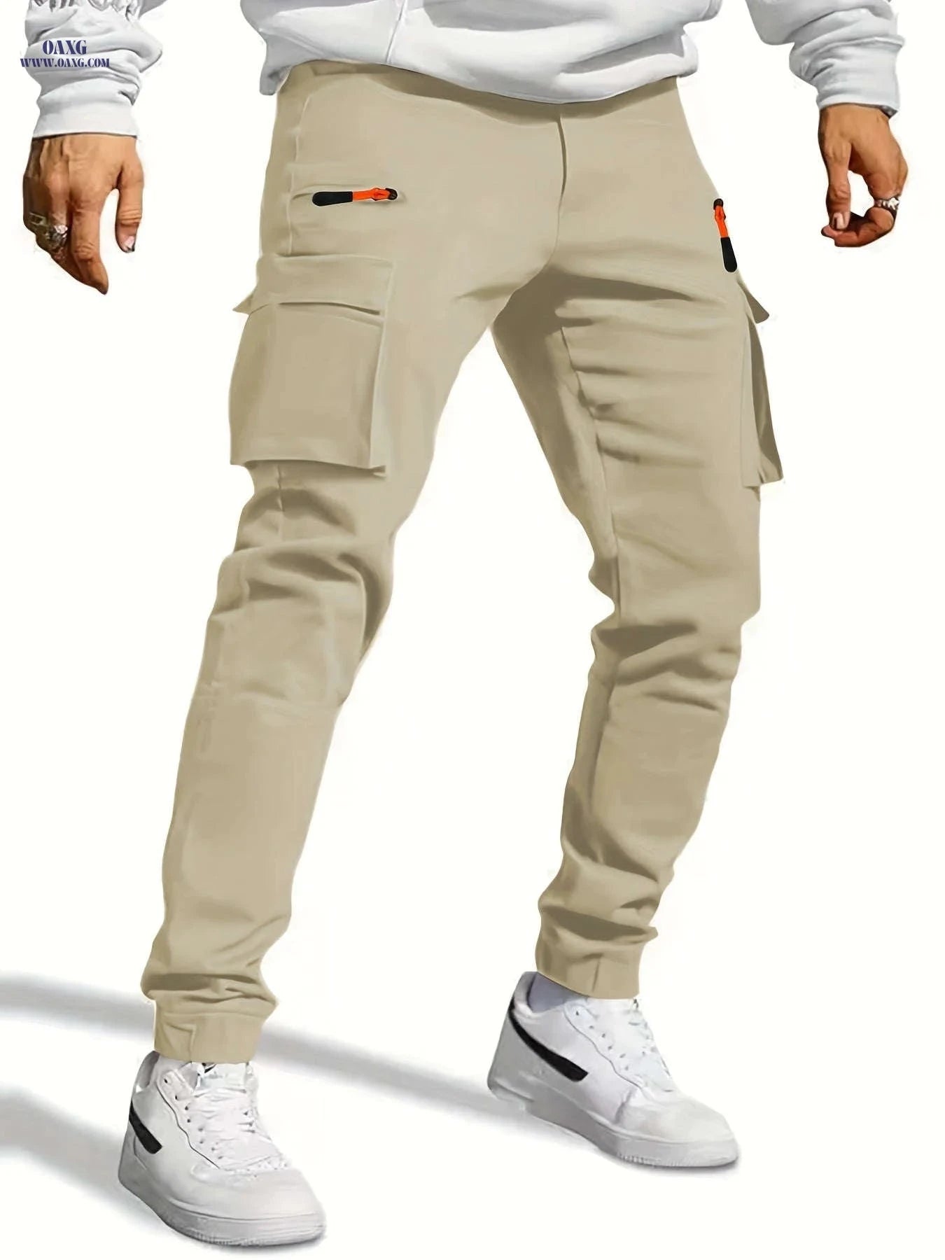 Men's Casual Work Pants - Slim Fit, Multi-Pocket, Black Color   OAXG 