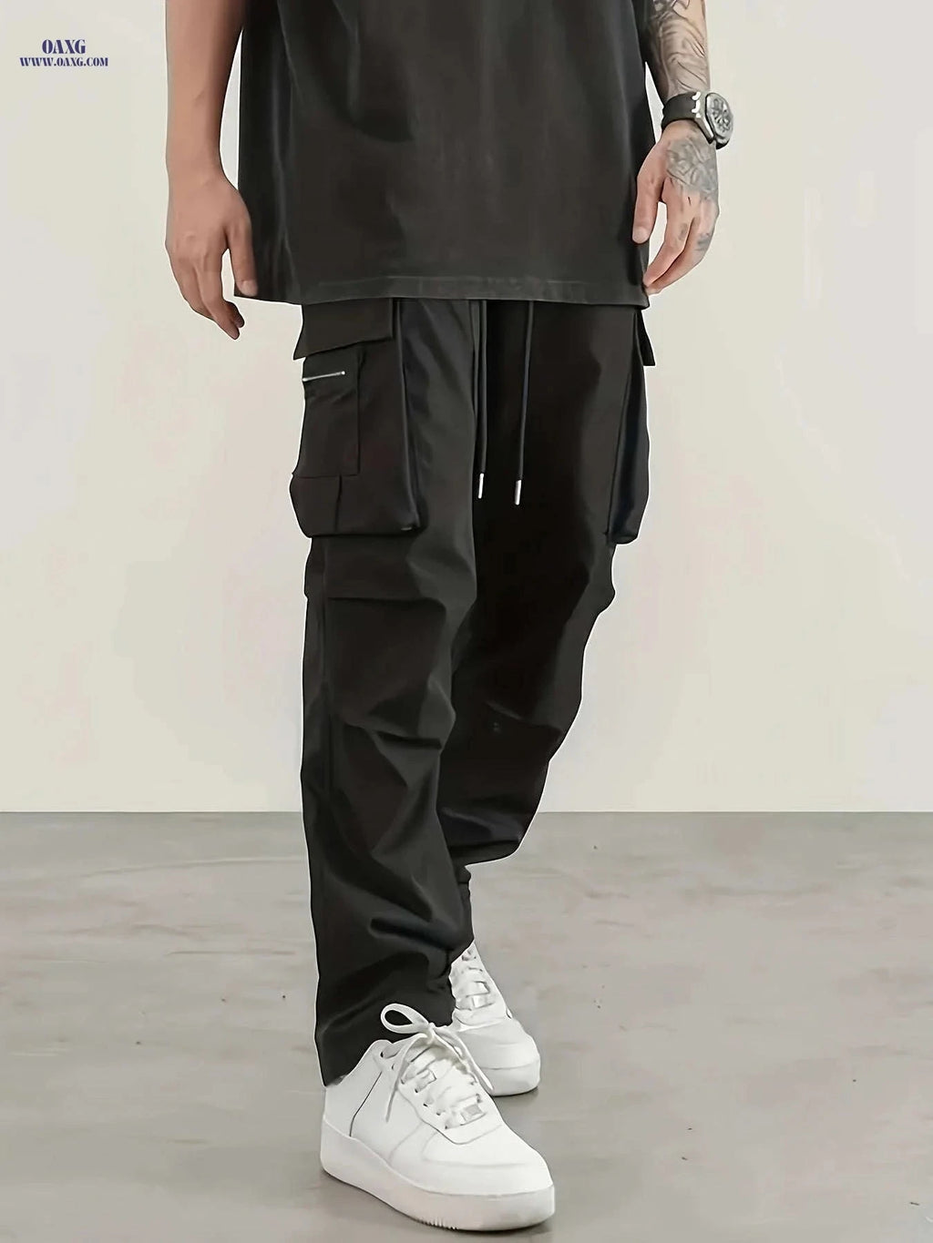 Men's Casual Work Pants - Sporty Loose Fit for Spring & Autumn   OAXG Black / FR S