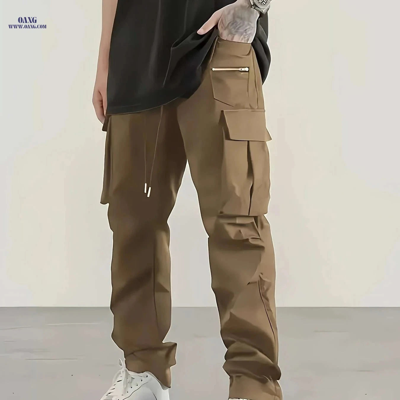 Men's Casual Work Pants - Sporty Loose Fit for Spring & Autumn   OAXG Black / FR S