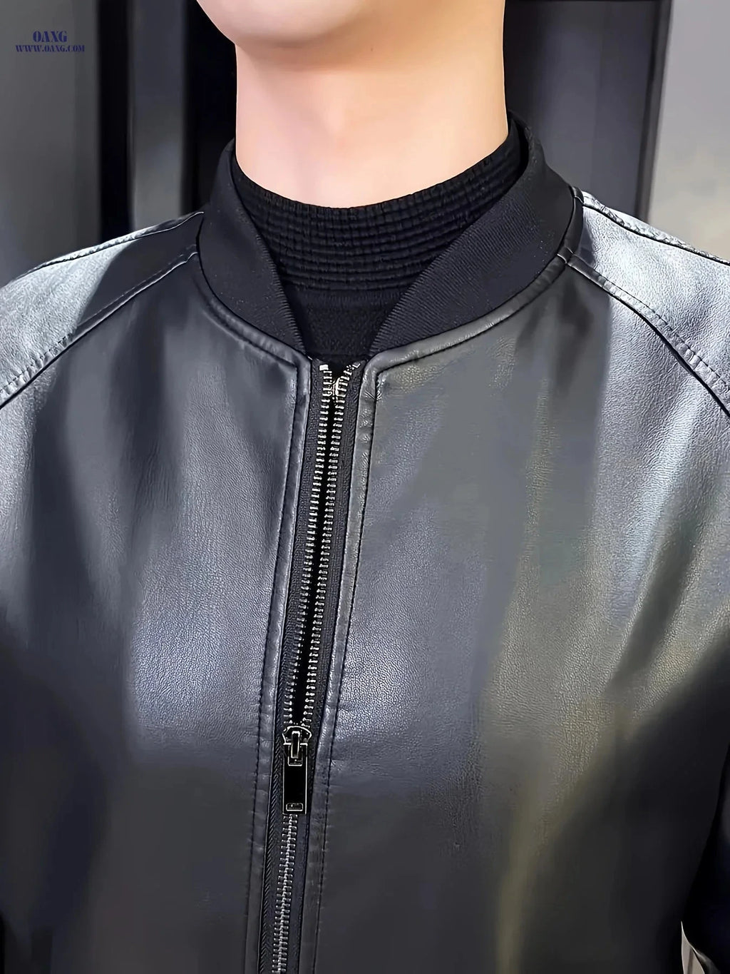 Men's Casual Workwear Jacket - Zipper Closure, Solid Color Design   OAXG Black / FR XS