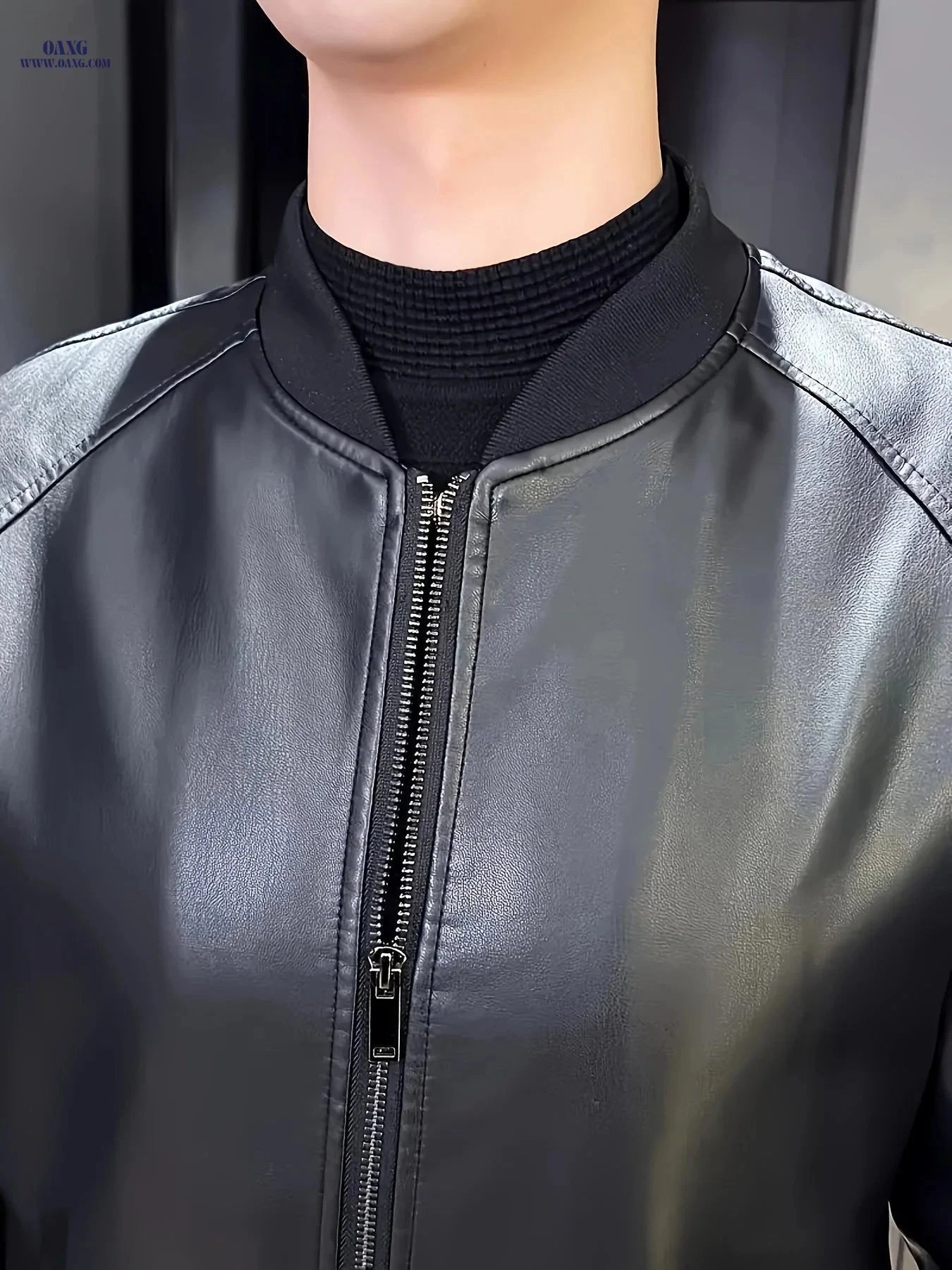 Men's Casual Workwear Jacket - Zipper Closure, Solid Color Design   OAXG Black / FR XS