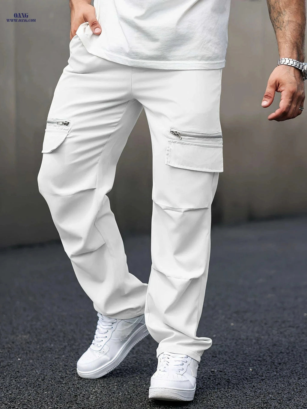 Men's Casual Workwear Pants - Thin Fit with Faux Pockets   OAXG Black / FR XS