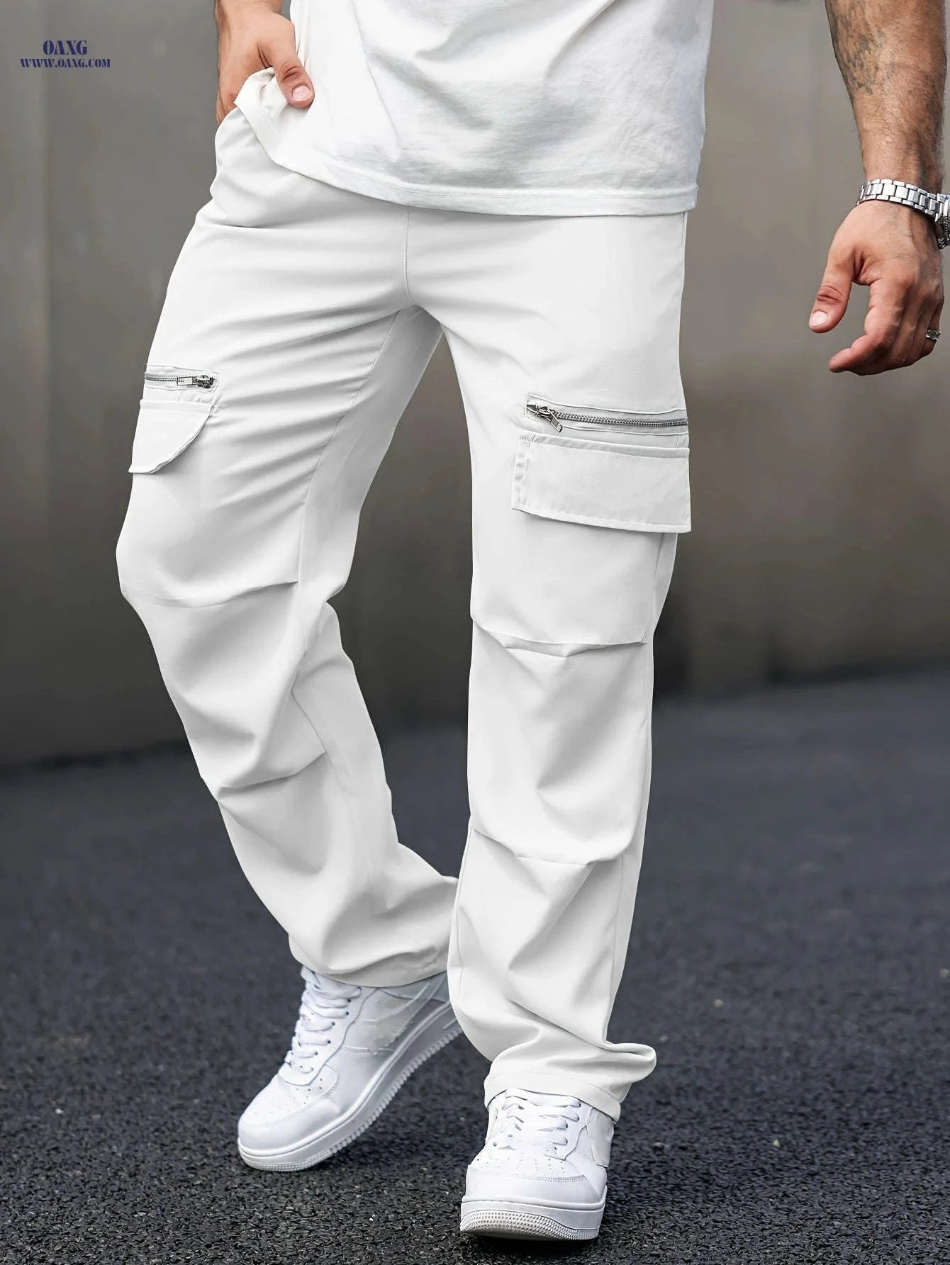 Men's Casual Workwear Pants - Thin Fit with Faux Pockets   OAXG Black / FR XS