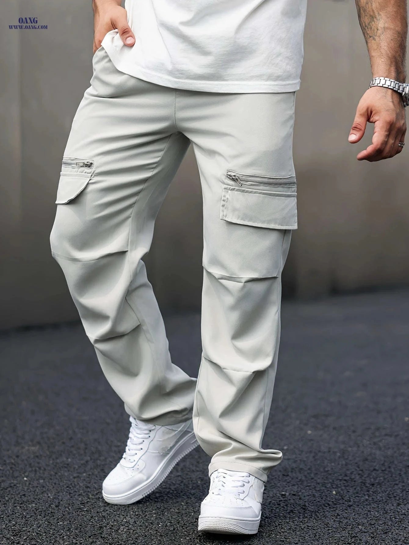 Men's Casual Workwear Pants - Thin Fit with Faux Pockets   OAXG Black / FR XS