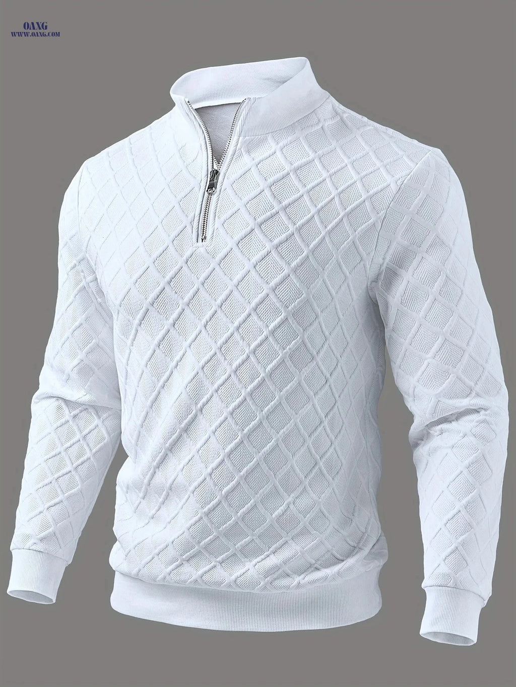 Men’s Casual Zip-Up Sweater - Solid Color, Geometric Pattern Knitwear   OAXG 