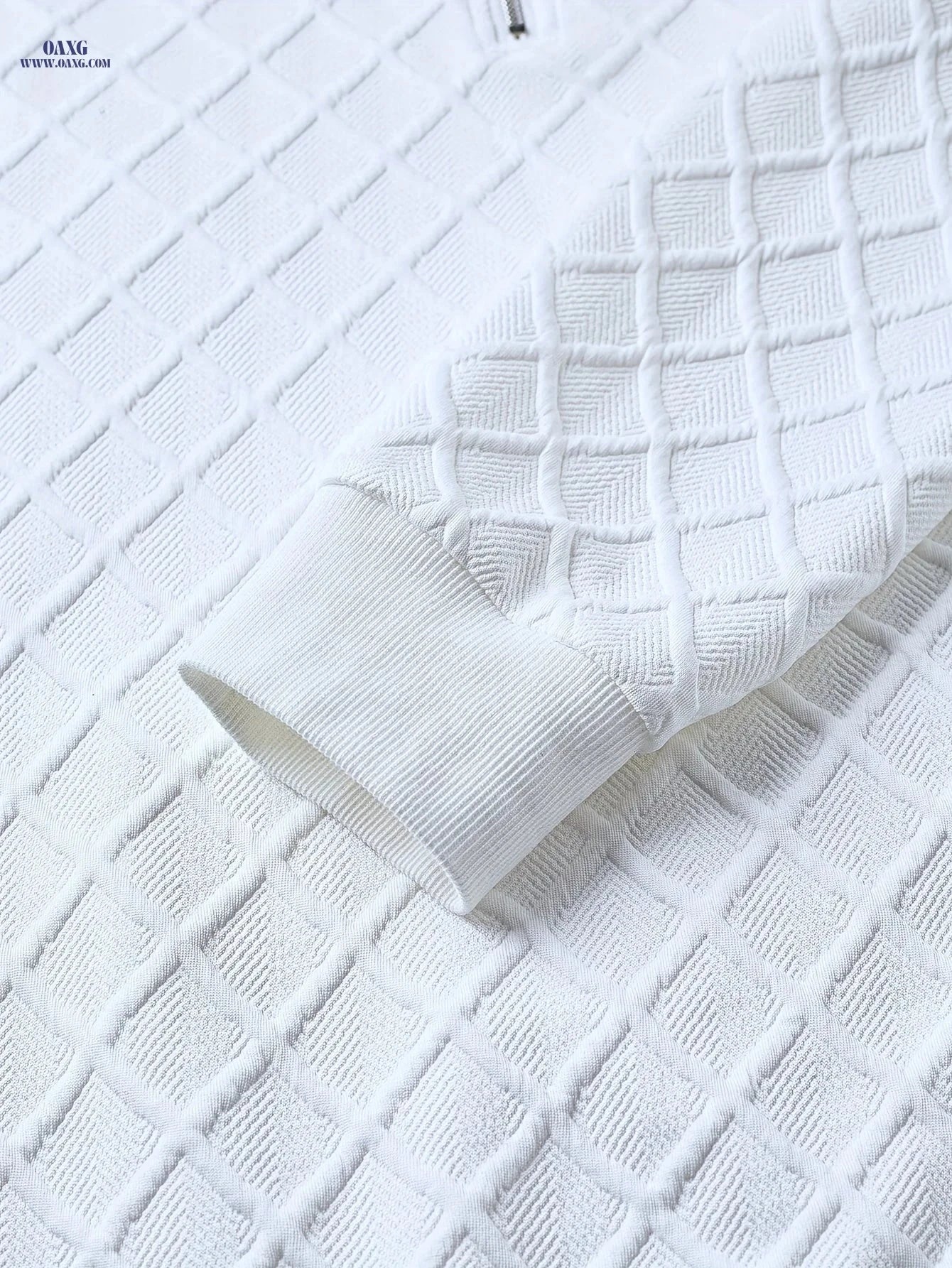 Men’s Casual Zip-Up Sweater - Solid Color, Geometric Pattern Knitwear   OAXG White / FR S