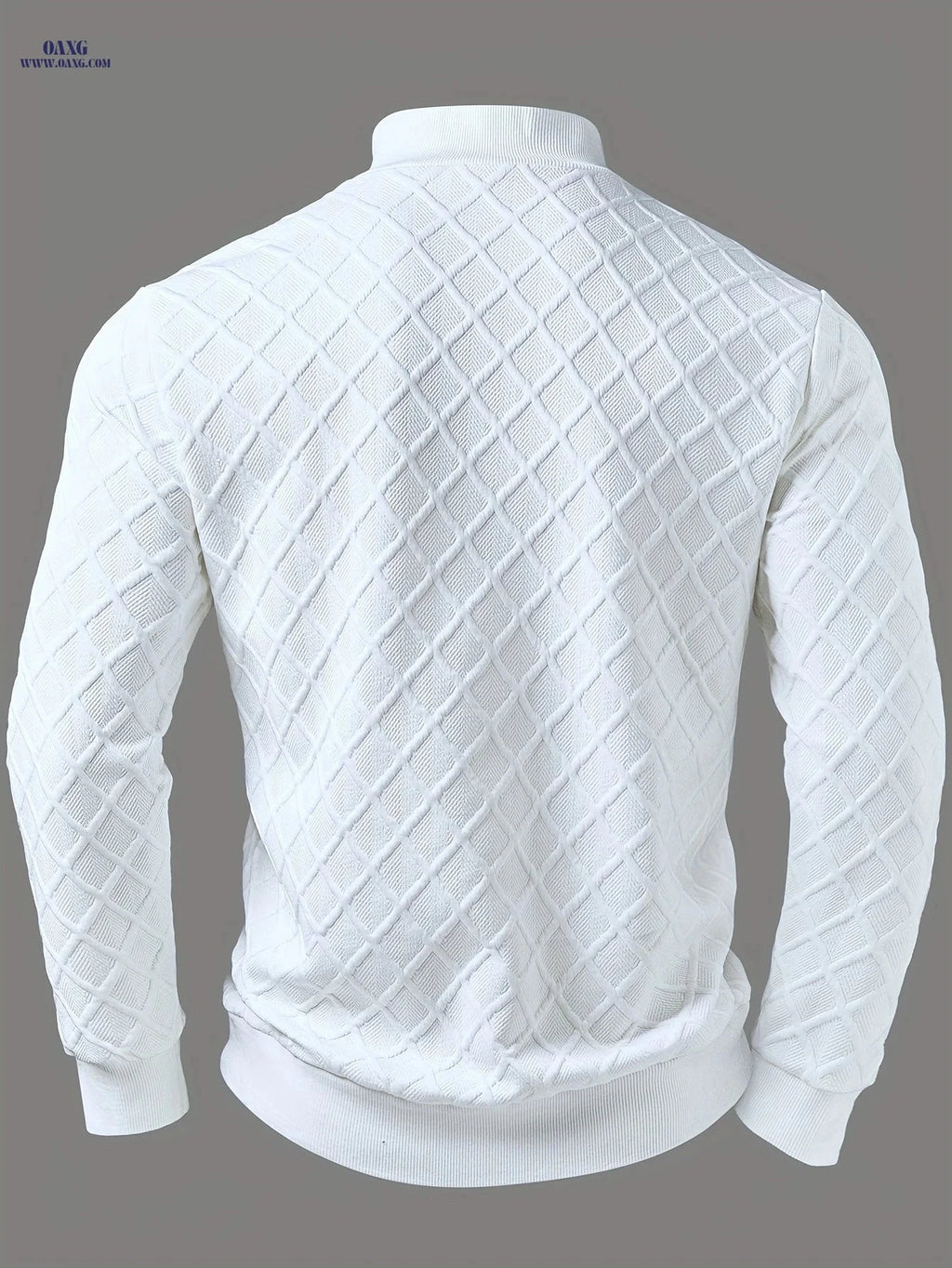 Men’s Casual Zip-Up Sweater - Solid Color, Geometric Pattern Knitwear   OAXG White / FR S