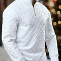 Men’s Casual Zip-Up Sweater - Solid Color, Geometric Pattern Knitwear   OAXG White / FR S